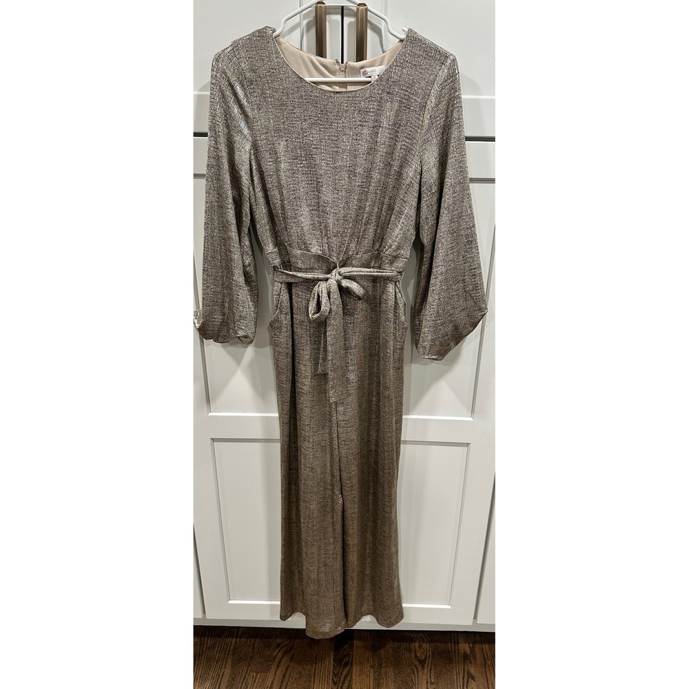gb girls sparkly metallic knit long sleeve tie waist jumpsuit size 16